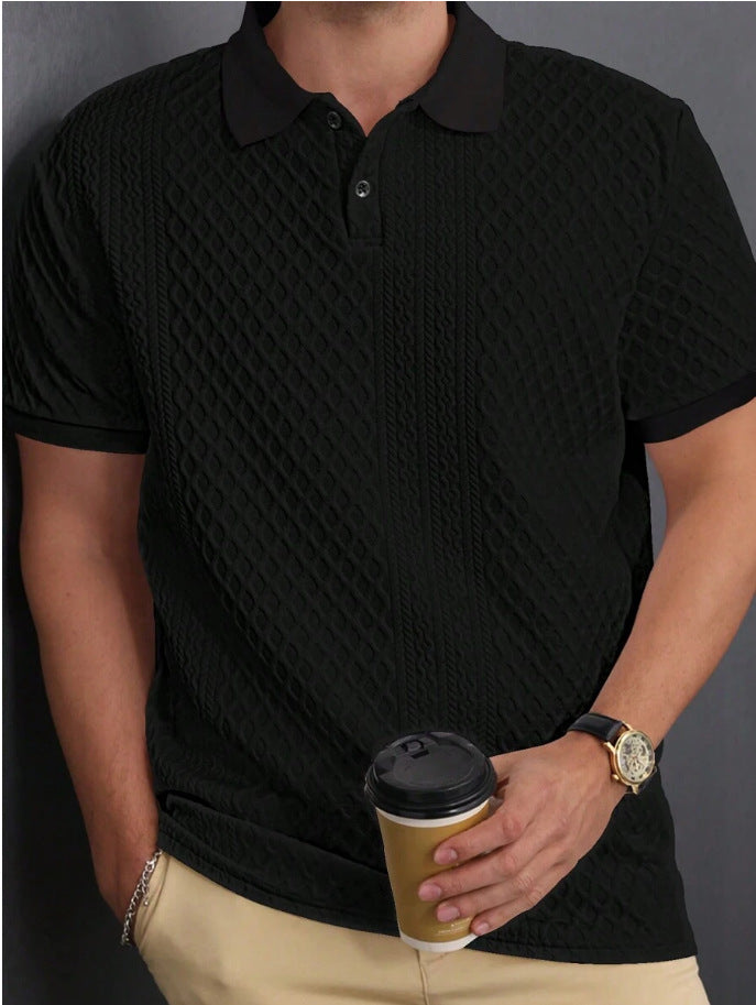 Jacquard Fabric Button Placket Polo Shirt