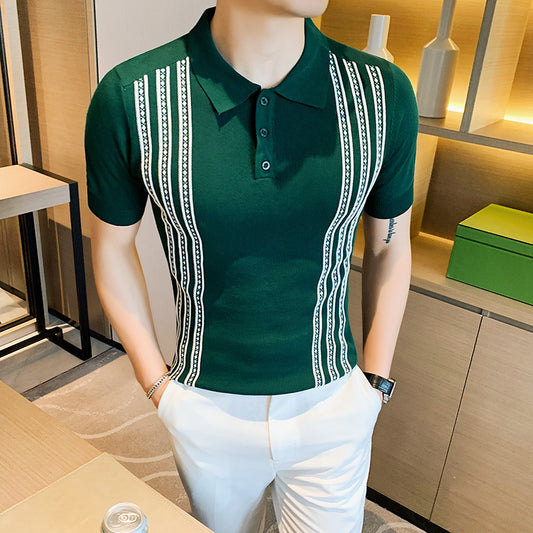 Knitted slim fit short sleeve polo