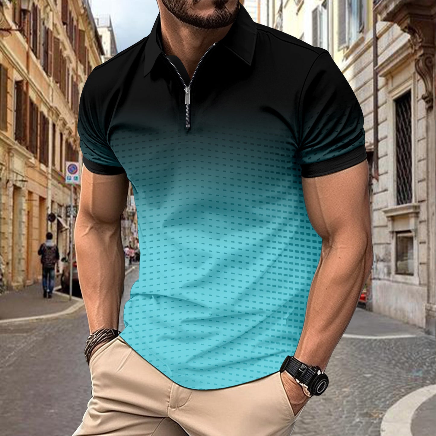 Men's Printing Dots Gradient Polo Shirt
