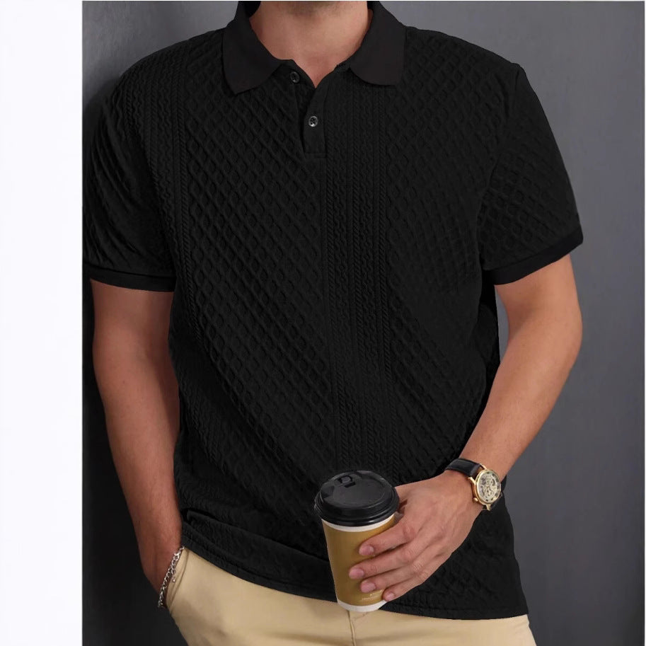 Jacquard Fabric Button Placket Polo Shirt