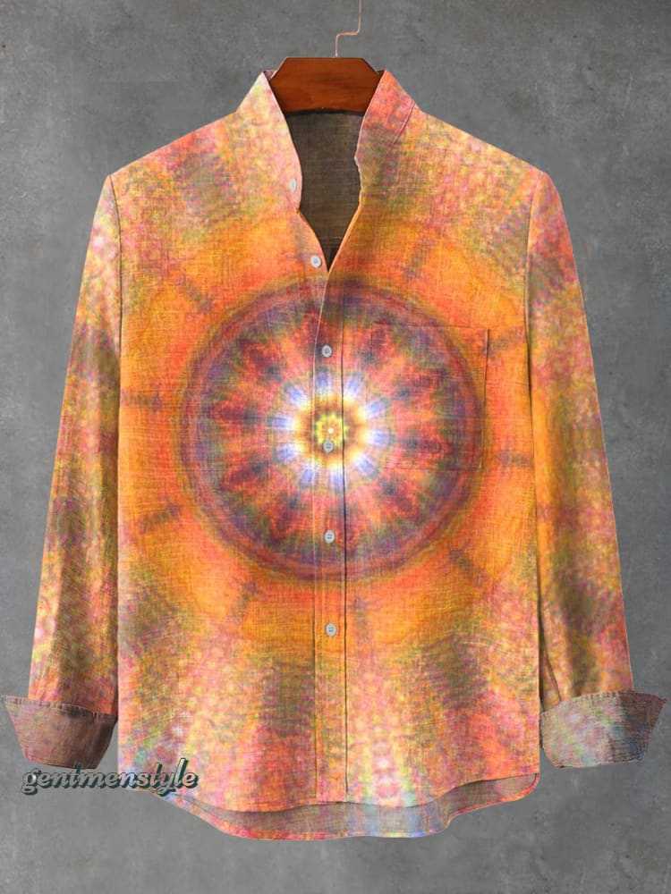 Mens Stand Up Collar Long Sleeve Shirt With Irregular Striped 3D Print