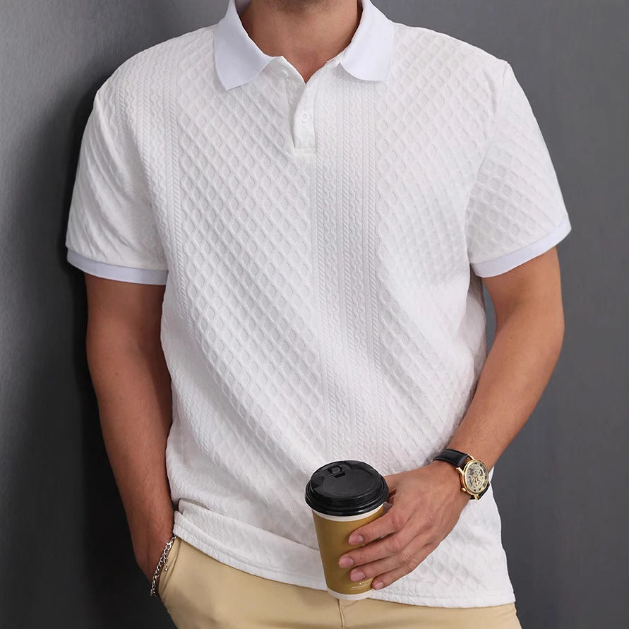 Jacquard Fabric Button Placket Polo Shirt
