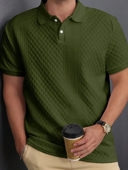 Jacquard Fabric Button Placket Polo Shirt