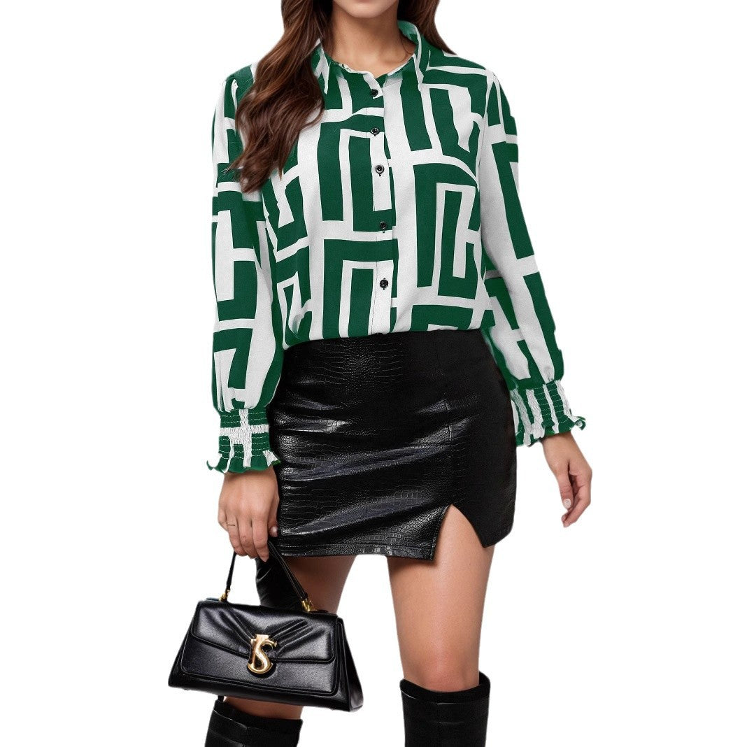 Plus Size Women's Blouse Geometric Pattern